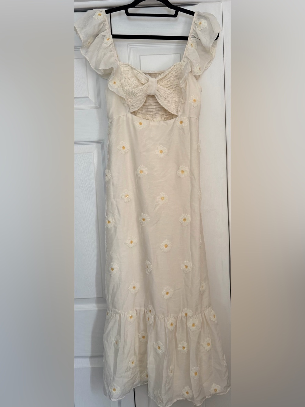 Cream Floral Embroidered Midi Dress